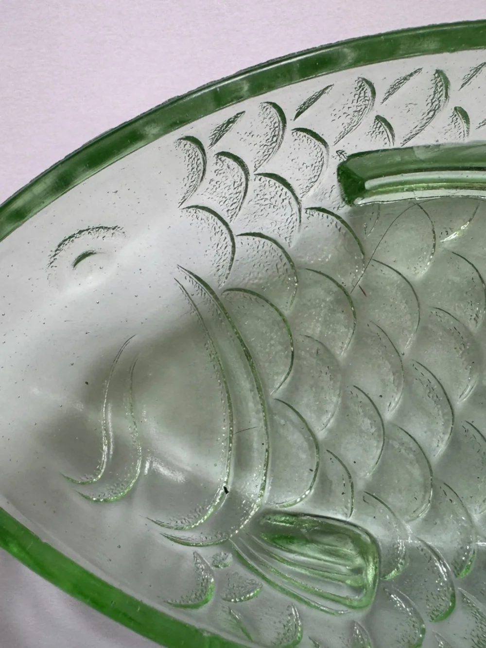 Ankerglas Bernsdorf 50s Pressed Green Glass Fish Dish - German Buffet Snack Dish